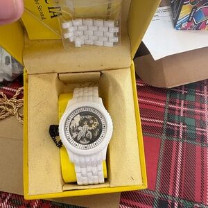Invicta White Watch with Skeleton Dial